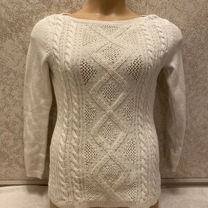 White House Black Market Ivory Cable Knit Sweater